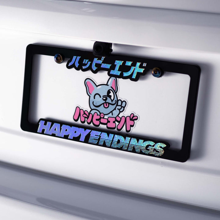 License Plate Frame - Silver Glitter (Black Frame) - Happy Endings - Automotive & Lifestyle Brand