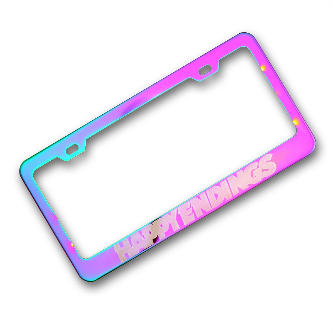 License Plate Frame - Neo Chrome - Happy Endings - Automotive & Lifestyle Brand