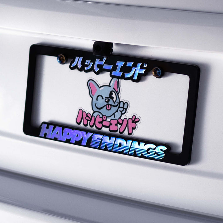 License Plate Frame - Oil Slick (Black Frame) - Happy Endings - Automotive & Lifestyle Brand