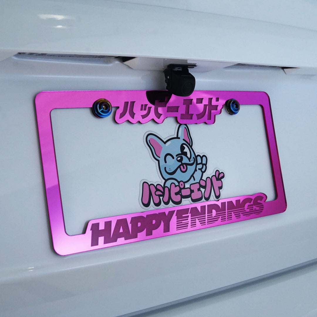 License Plate Frame - Pink Mirror Finish - Happy Endings - Automotive & Lifestyle Brand