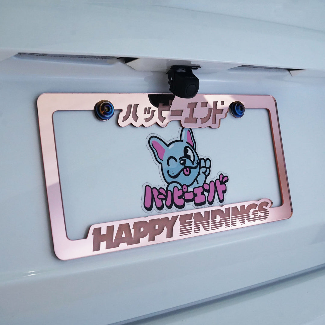 License Plate Frame - Rose Gold Mirror Finish - Happy Endings - Automotive & Lifestyle Brand