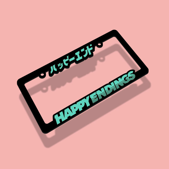 License Plate Frame - Teal (Black Frame) - Happy Endings - Automotive & Lifestyle Brand