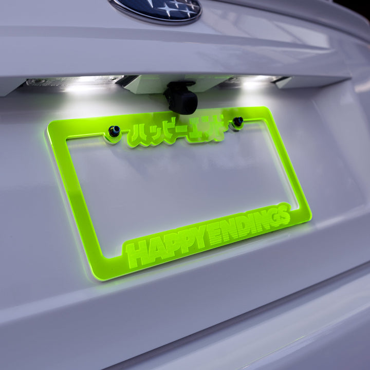 License Plate Frame - Translucent Neon Green - Happy Endings - Automotive & Lifestyle Brand