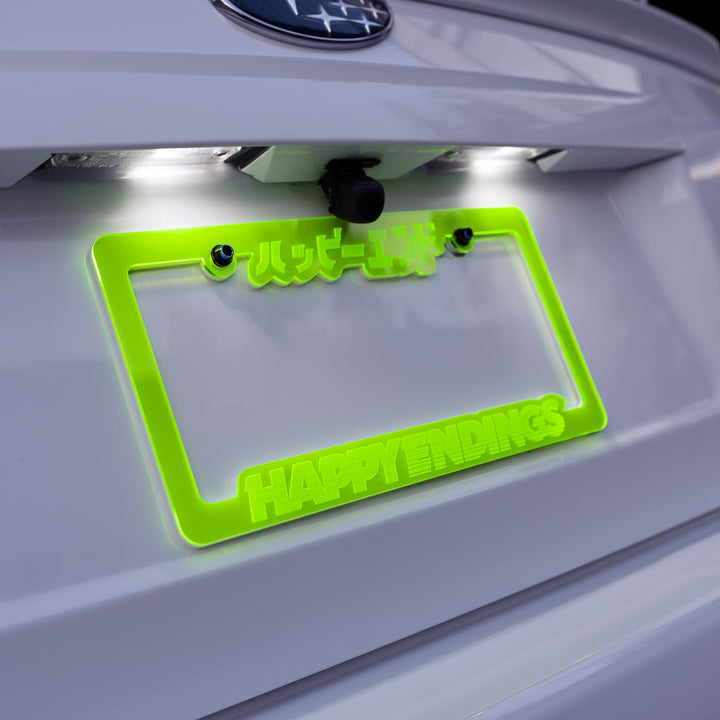 License Plate Frame - Translucent Highlighter - Happy Endings - Automotive & Lifestyle Brand