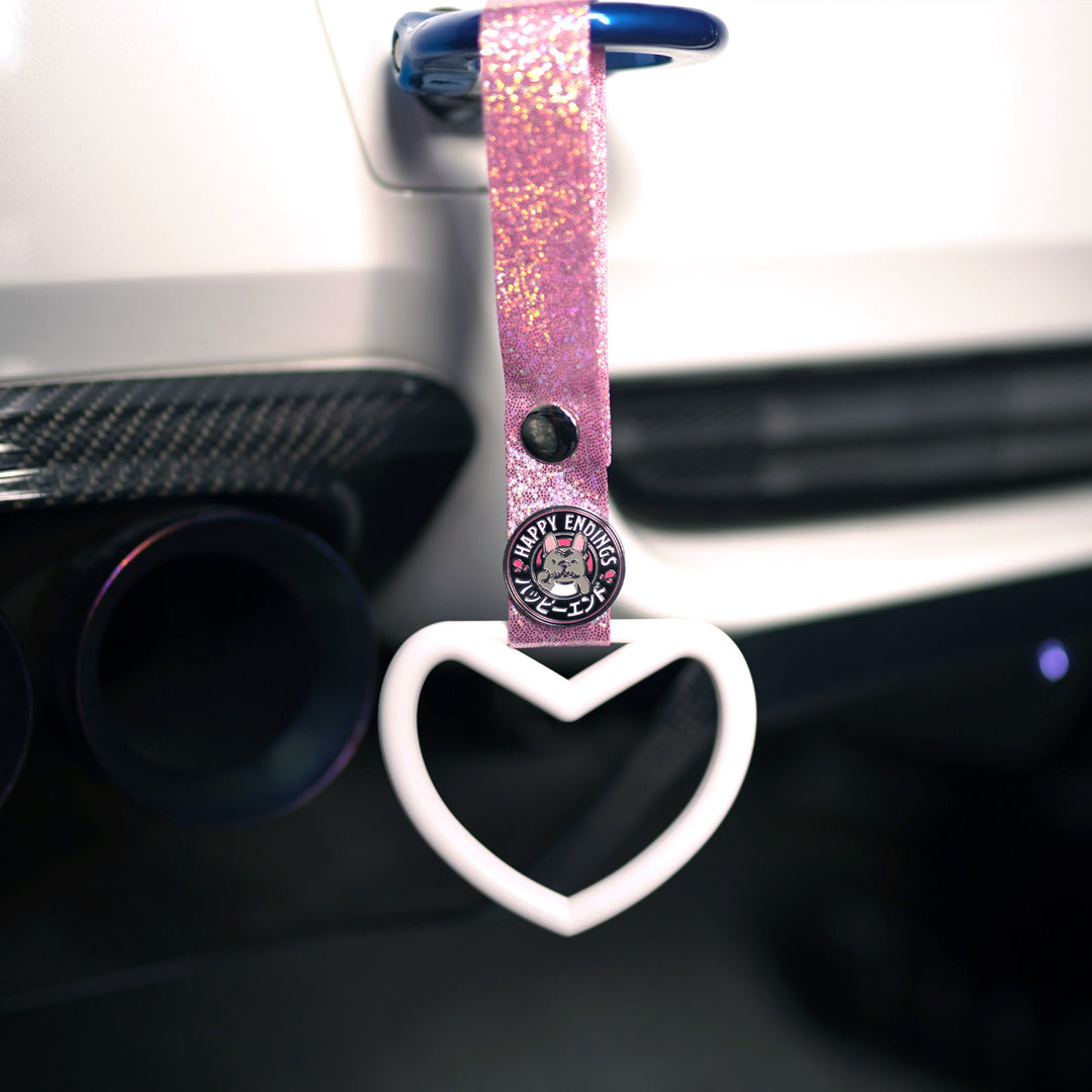 Tsurikawa - White Heart (Pink Glitter Strap) - Happy Endings - Automotive & Lifestyle Brand